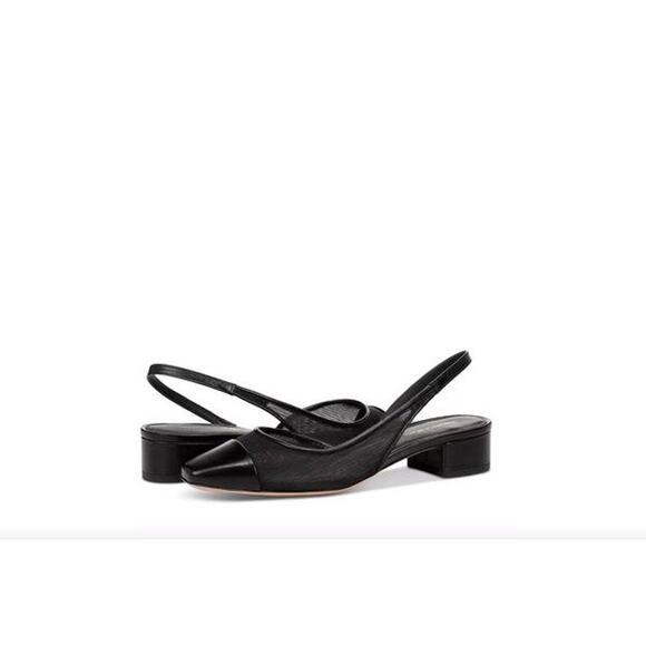 Veronica Beard Cecile Slingback Leather Mesh Shoes in Black 6 - Picture 1 of 5
